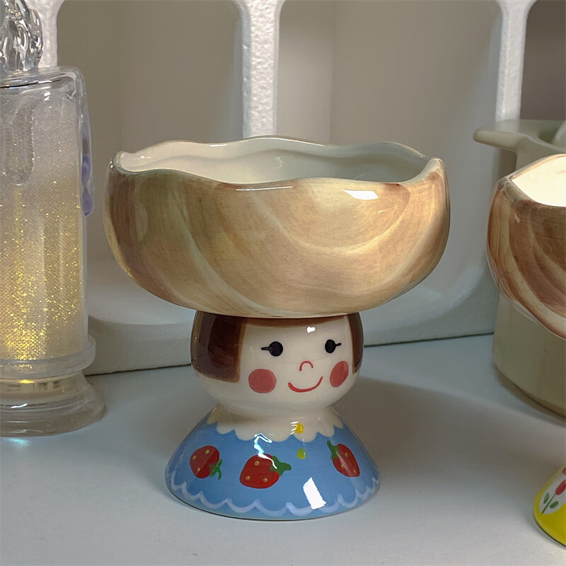 甜品碗冰激凌碗 蓝色娃娃头高脚碗 j3