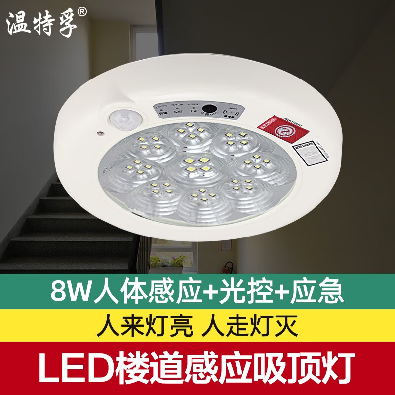 温特孚（LIGHTSTAND） 温特孚led感应灯楼道吸顶灯人体感应声控光控红外线楼梯车库走廊 8W-人体感应+光控+应急型