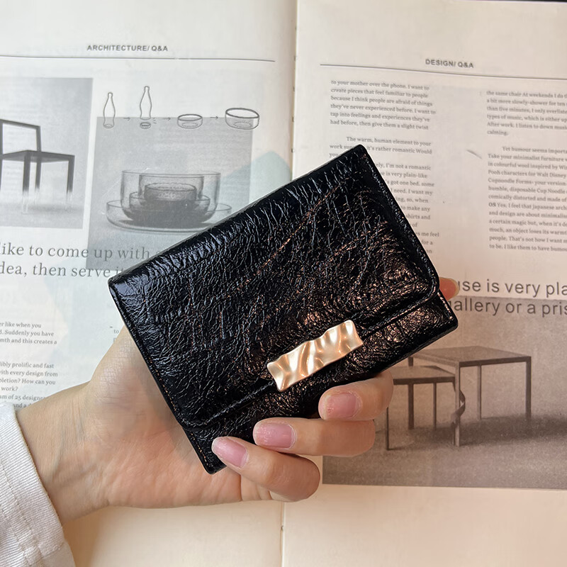 clolv kissck短款折叠钱包女韩版ins学生纯色简约多卡位卡包小巧搭扣