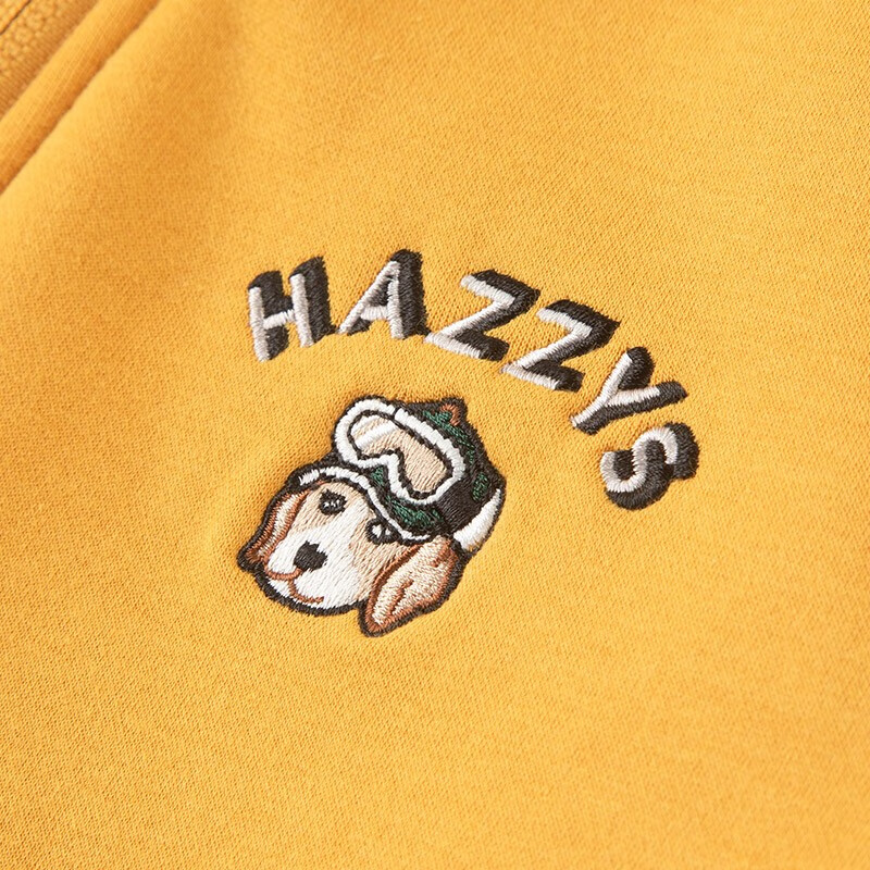 哈吉斯(HAZZYS)品牌童装男童卫衣冬新品舒适弹力加厚保暖一体绒连帽卫衣 深青绿 155