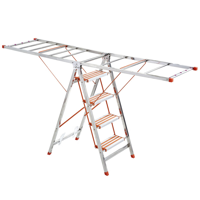 欧洋士(oys)品牌多功能梯子晾衣架两用加厚不锈钢阳台落地可折叠翼型