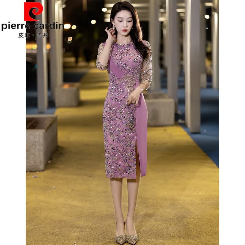 皮尔卡丹紫色妈妈装晚礼服女2023新款轻奢小众高端大气喜婆婆感主持裙 紫色中长款 2XL使用感如何?