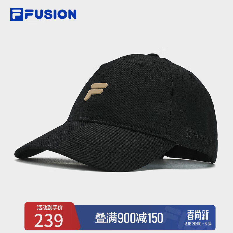 FILA FUSION斐乐潮牌情侣款棒球帽2024春新款运动帽遮阳帽软顶帽 深黑-BK XS