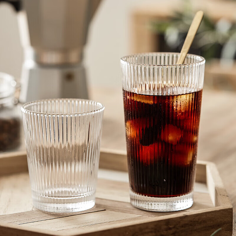 FGHGF网红玻璃杯ins风果汁杯子创意竖纹奶昔杯咖啡杯家用透明水杯 竖条纹杯1个 260ml 矮款