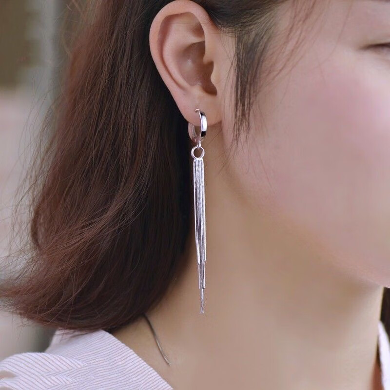 華維珠寶銀耳線(xiàn)999流蘇耳扣式耳環(huán)女2023年新款潮歐美氣質(zhì)名媛彩銀耳圈 銀色約五克8厘米