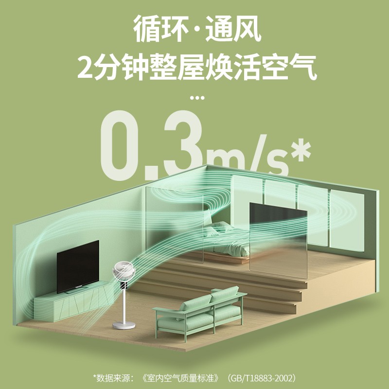 库思特 Kusite空气循环扇果岭电风扇落地扇家用摇头对流静音风扇台立两用直流电扇节能变频台扇 烟雨绿智能电子款