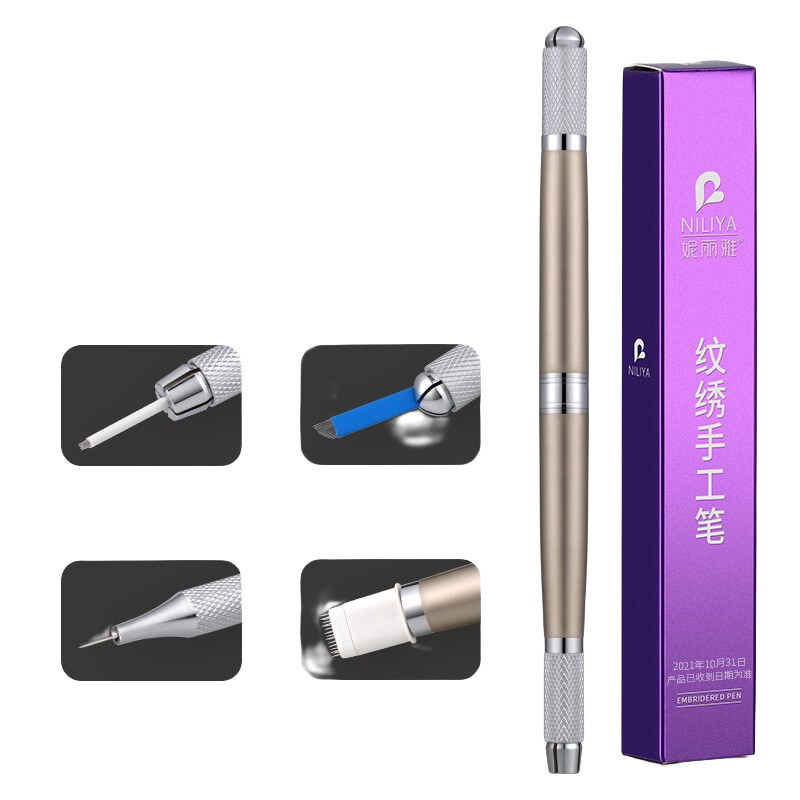 妮麗雅貴族三用筆手工專用紋繡手工筆韓式紋眉打霧筆紋繡工具用品霧眉 貴族三用筆-香檳金 1件