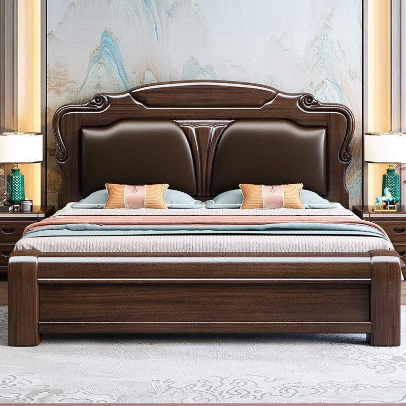 时贸床 双人床1.8米2米紫金檀木实木床1.