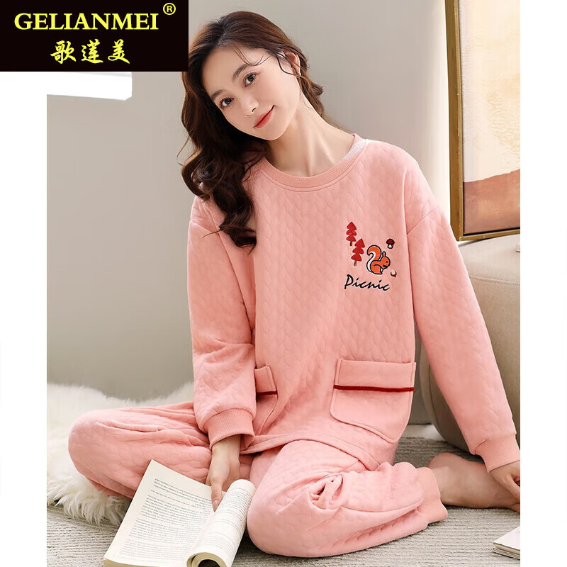 歌莲美(gelianmei)品牌睡衣女加厚纯棉长袖秋冬全棉时尚夹棉冬季空气
