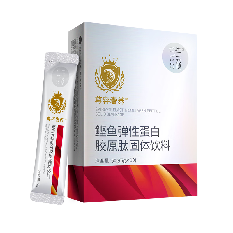 三生蔻（saseco）鲣鱼弹性胶原蛋白肽小分子双胶原蛋白饮紧致蔓越莓固体饮料6g*10