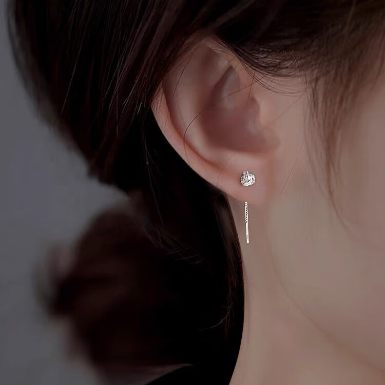 歐子家999純銀如意結(jié)流蘇耳線女簡(jiǎn)約小眾銀耳環(huán)感短款足銀耳墜耳飾禮物 如意結(jié)耳線一對(duì)【大號(hào)】