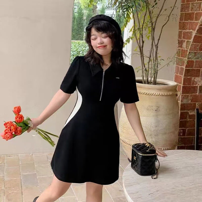 形身材裙子减龄厚本奥黛丽微胖mm休闲夏季大码女显 短款 l 120斤内】