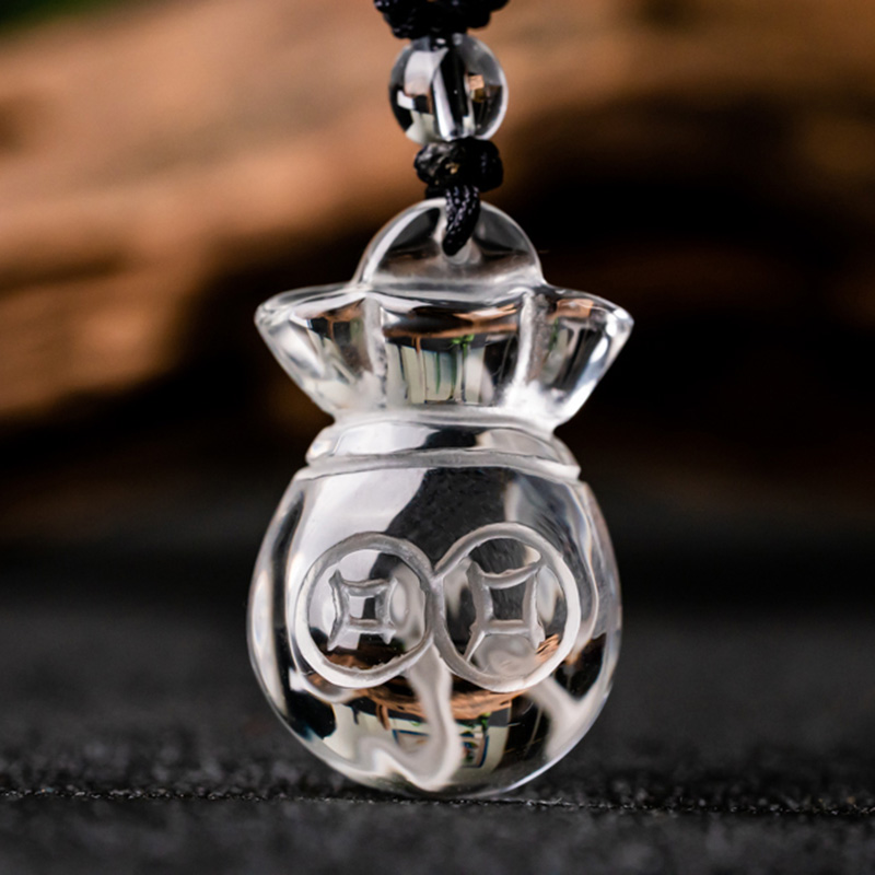 黛螺 天然白水晶钱袋子吊坠水晶福袋男女款挂件龙年本命年礼物 精致绳