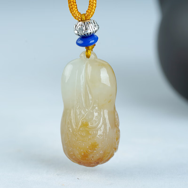 锦鼎天然和田玉且末糖白吊坠女款白菜挂件天然玉石吊坠山料吊挂坠 山