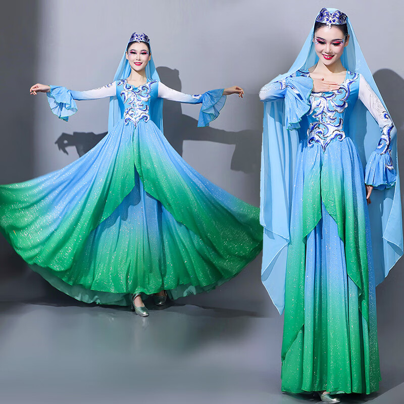 2024新款回族舞蹈服装新疆舞大摆裙演出服女少数民族维吾艺考表演