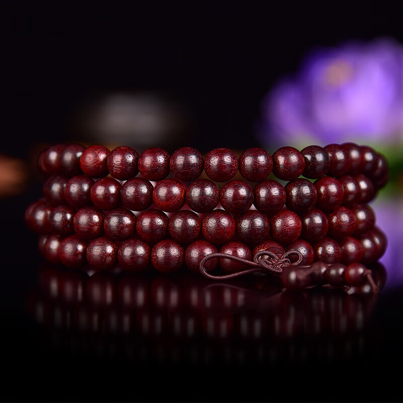 莆果雕印度小叶紫檀8mm同料顺纹顺色满牛毛纹念珠佛珠手串佛珠批发