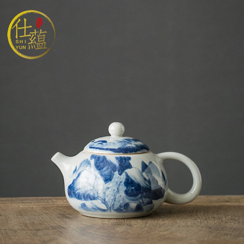 仕蕴景德镇复古青花釉下彩手绘茶壶陶瓷西施壶功夫茶具家用泡茶壶单壶