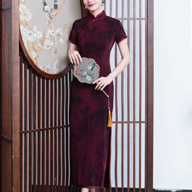 筝宁送考妈妈旗袍夏季大码长款高考旗袍大喜妈妈礼服夏喜婆婆婚宴装