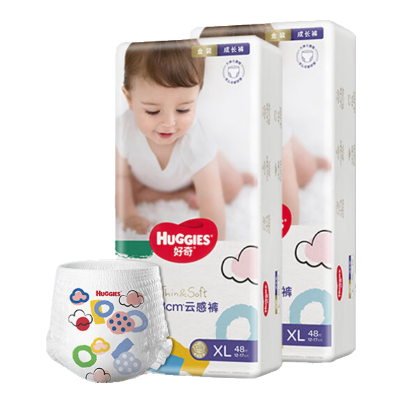 PLUS会员：好奇（Huggies）金装成长裤XL96片(12-17kg)加大号婴儿尿不湿超薄柔软透气