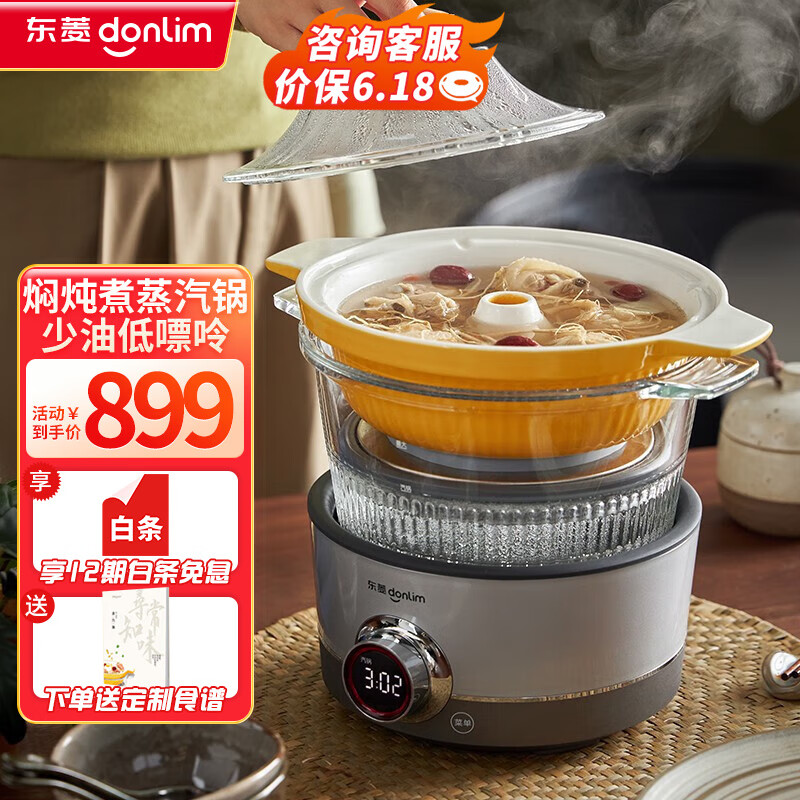 东菱(Donlim) 多功能蒸炖锅 家用电蒸锅 电炖盅煲汤煮粥蒸汽锅隔水炖火锅电火锅DL-9009 料理锅(煮锅+汽锅)