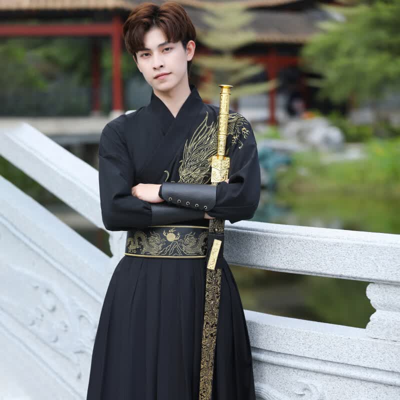 hiewi黑色霸气汉服男装龙纹中国风帅气侠客书生剑客汉元素日常班服