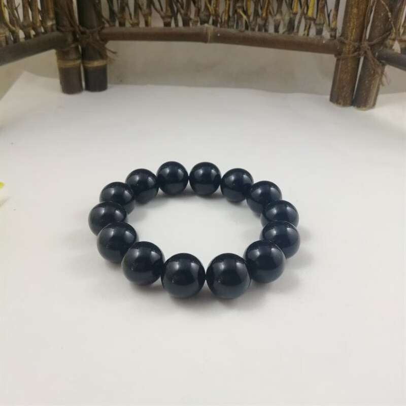 可颖乌海柳手链海底木海铁树黑珊瑚虎斑柳圆珠手串克星 12mm黑
