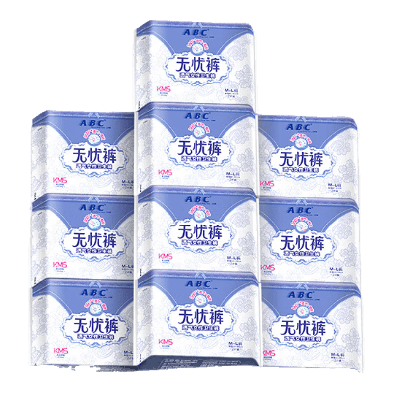 ABC无忧裤超长透气裤型卫生巾套装京东自营安心裤M-L码10包20片