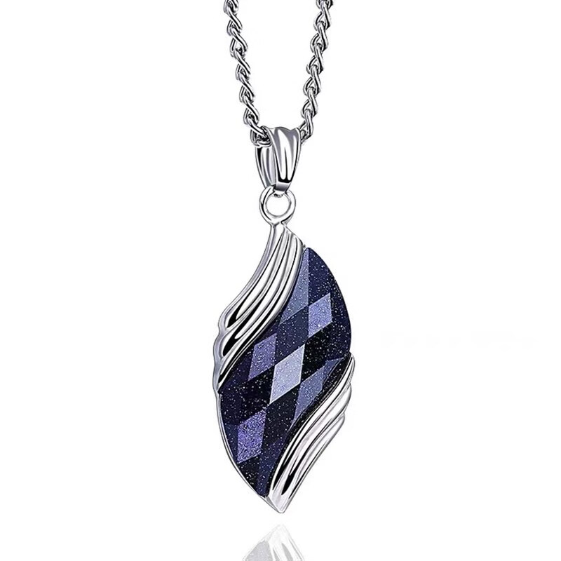 恋聚韩版蓝砂石项链简约情侣配饰钛钢个性潮男士项链吊坠男学生饰品