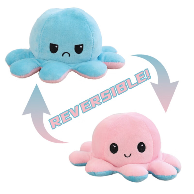 乐秀翻面章鱼公仔双面表情翻转八爪鱼生气变脸小章鱼毛绒玩具玩偶娃娃
