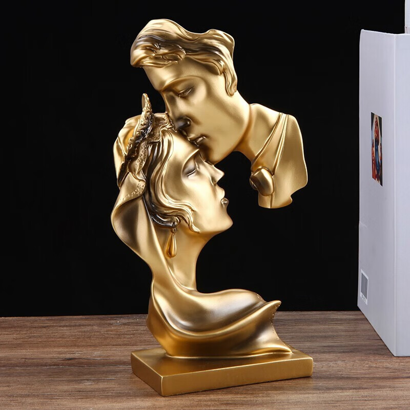 客厅酒柜书房装饰品一吻情深情侣人物雕像模型北欧轻奢亲吻头像摆件