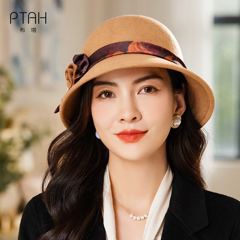 布塔秋冬季帽子女士英伦礼帽纯羊毛呢帽优雅定型帽香云纱花朵装饰 焦糖使用感如何?