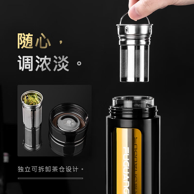 PJ玻璃杯塑玻杯防烫隔热车载防摔茶水分离车载商务茶杯 经典款大容量-蓝色1000ml