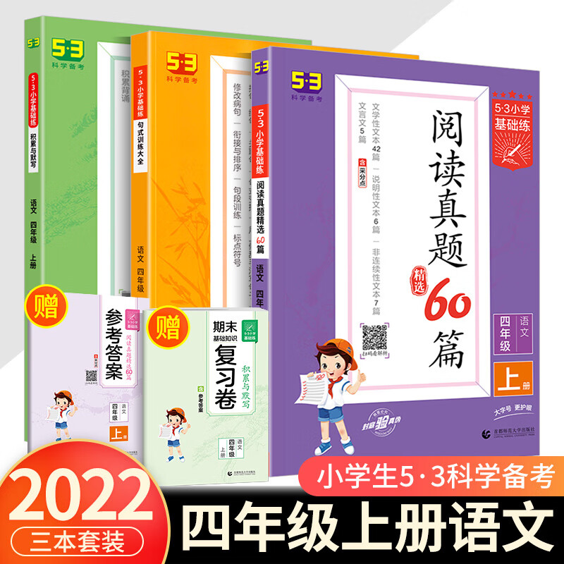 2023版53小学基础练阅读真题60篇100篇一二年级三年级四五六年级上册下册小学语文句式训练大全积累与默写阅 【4年级套装】阅读真题60篇上册+句式训练+积累与 小学通用