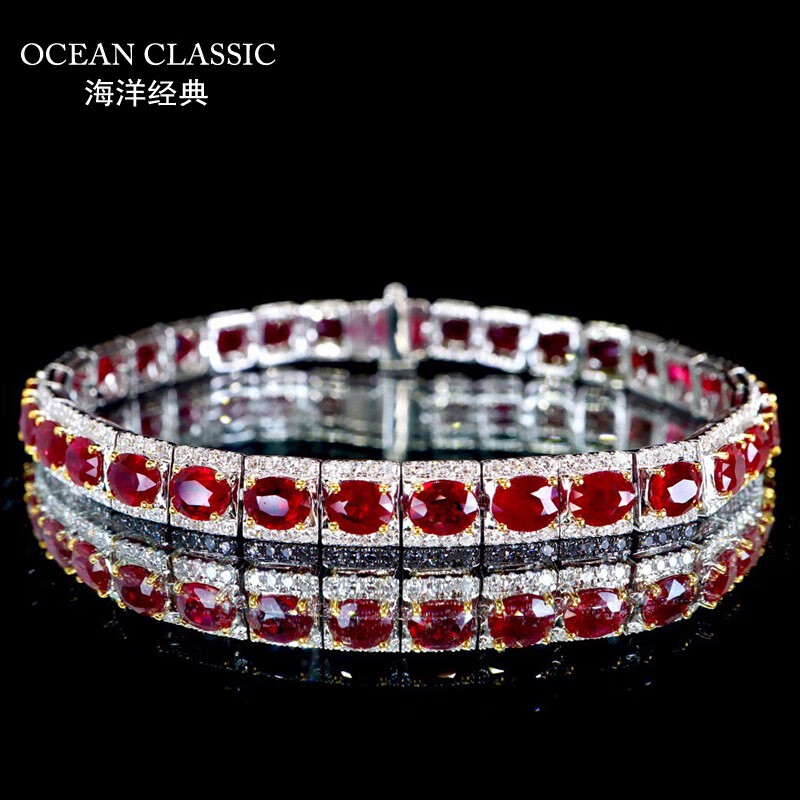 海洋经典 红宝石手链珠宝首饰手饰彩宝18K金镶钻 金重13.26克 主石11.25ct