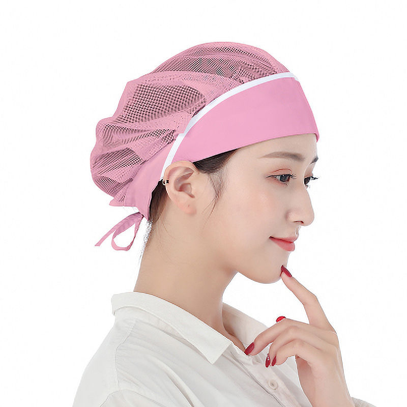 炒菜卫生帽透气防油烟防尘男女餐厅厨房工作帽工装帽 天蓝白条布帽