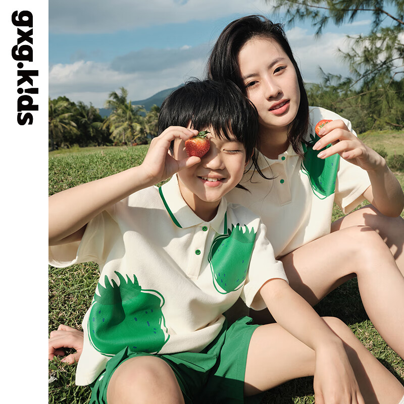 gxg.kids[亲子装]童装儿童Polo衫23夏新品男童母子洋气短袖T恤上衣潮 米白 160cm