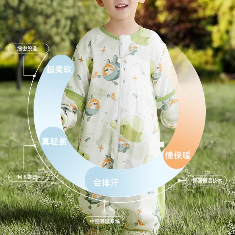 育爱婴儿睡袋 春秋儿童防踢被子纯棉薄款加厚宝宝冬季分腿新生儿睡袋 恐龙【前四后二-适合28-35℃】 120cm衣长【推荐7-8岁】