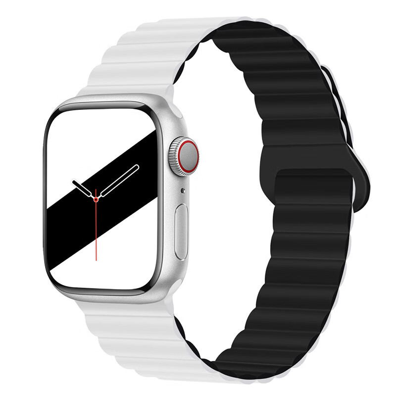 適用蘋果手表表帶appleiWatchs98se手表帶765ultra2矽膠磁吸表帯 白配黑 42444549mm