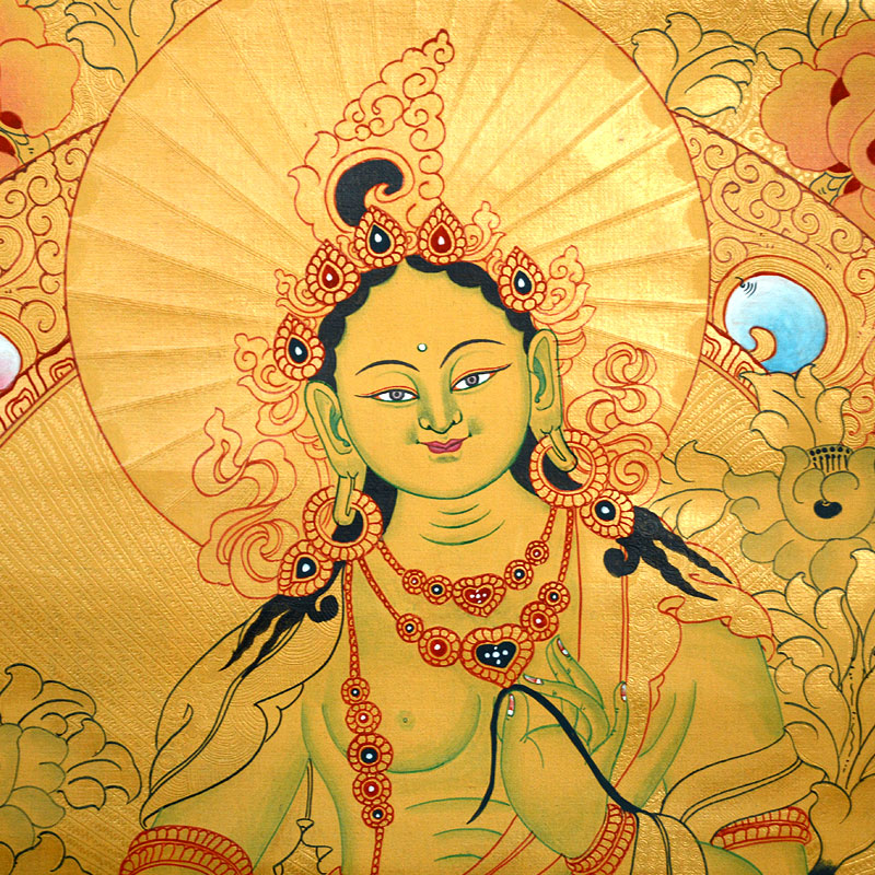 上行道手绘唐卡金卡绿度母菩萨装饰画挂画客厅单幅人物佛像民族风 仅