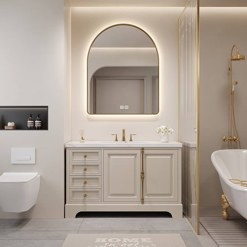 宾猎豹(benloebow)美式实木烤漆浴室柜组合法式洗漱台洗脸盆洗手台