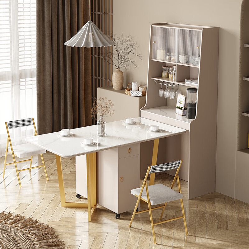 巴慕欧(bamuou)岩板折叠餐桌家用小户型餐边柜一体多功能伸缩餐桌柜