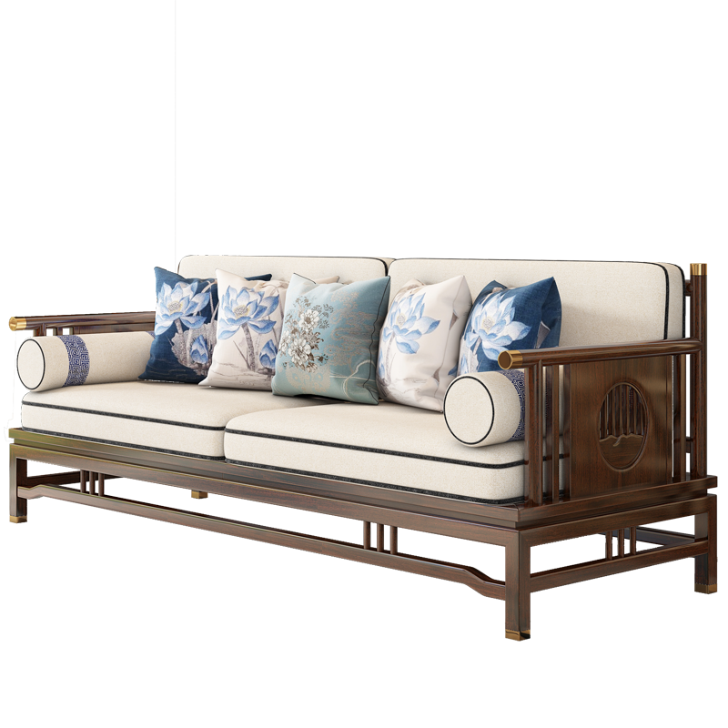 荟兰轩 沙发 实木沙发 新中式现代客厅样板房整装布艺轻奢沙发冬夏两用可拆洗沙发 单人沙发（白蜡木）