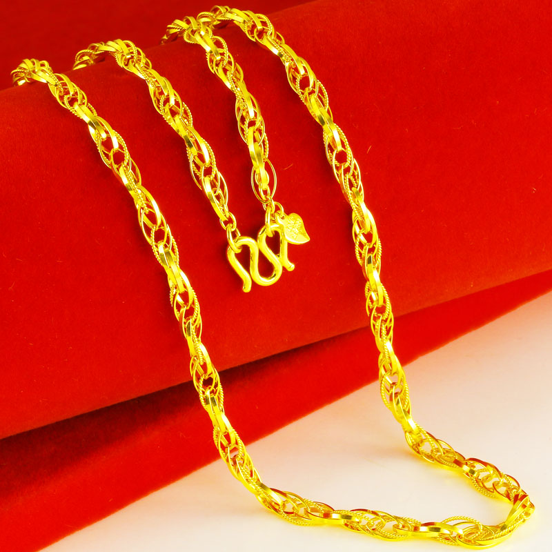 千影黄金项链9999足金男女款麻绳链素链粗款真金链子素金水波链按克重