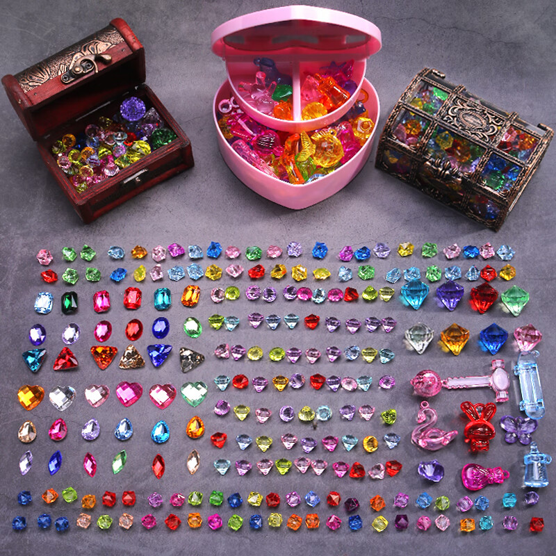 木卫海盗藏宝箱儿童宝石玩具水晶发光钻石箱小女孩子3-9公主的百宝藏