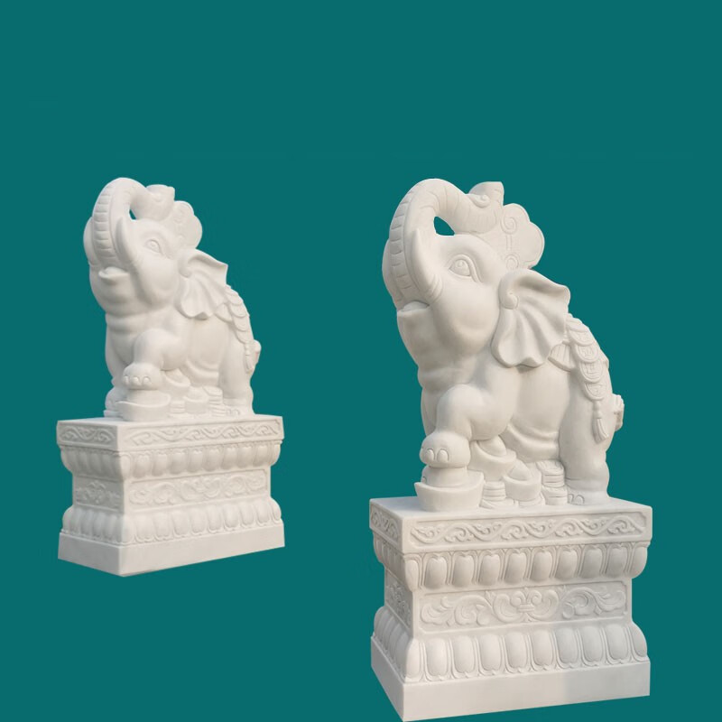 新款 石雕大象汉白玉石象一对大门口摆件户外石狮子麒麟门墩抱鼓
