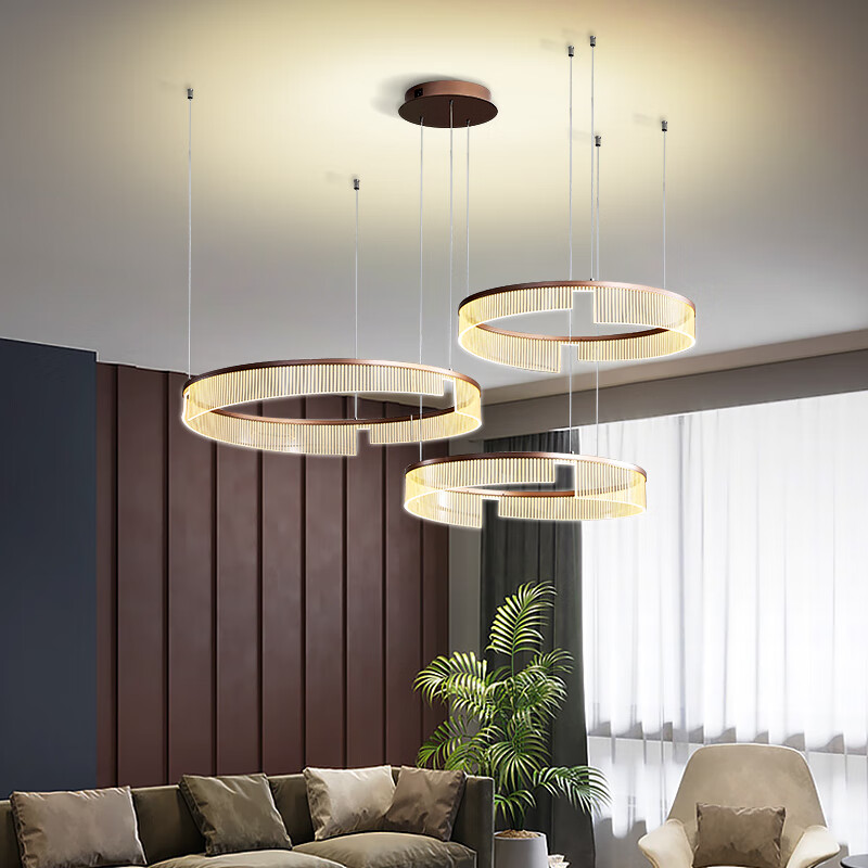 跃兴 客厅吊灯现代简约大气家用轻奢创意个性圆环组合灯具 咖色40cm