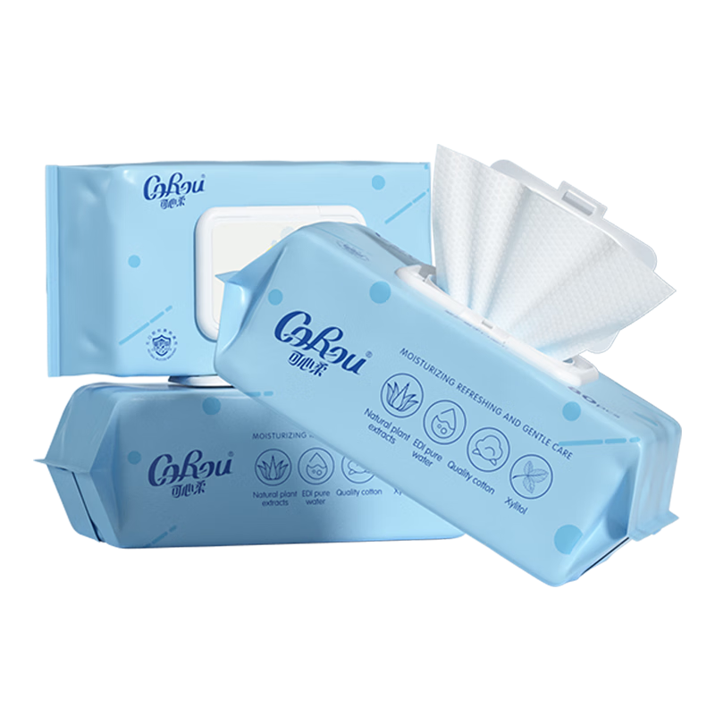 可心柔湿巾婴儿手口婴幼儿专用湿纸巾大包加厚湿纸巾整箱3包*80抽