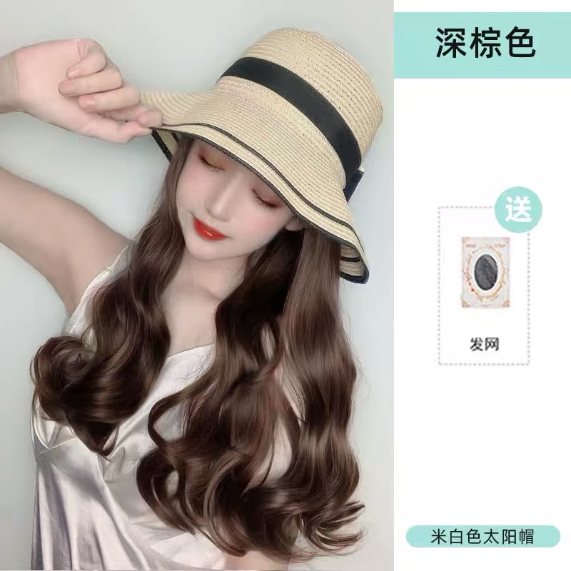 唐妮 帽子假发女一体网红夏季编织渔夫帽内扣假发长发时尚百搭假发帽 米色帽深棕色大波浪使用感如何?