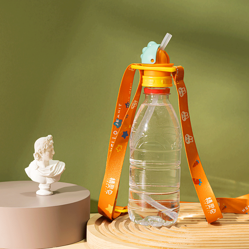 精灵兔（JingLingTu）精灵兔宝宝便携喝水神器矿泉水水瓶转换嘴头儿童吸管盖通用 橙色+背带【升级加长吸管】