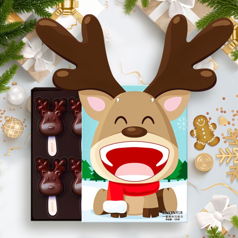 怡浓麋鹿棒棒糖巧克力纯可可脂黑巧糖果双层12支装圣诞节礼盒生日送女友 一鹿相伴款礼盒120g(12支装)